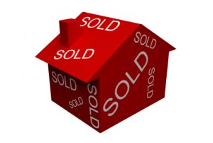 Red House Icon with Words "Sold" Across It