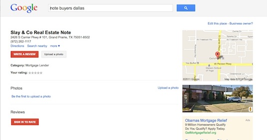 Note Business Google Places listing