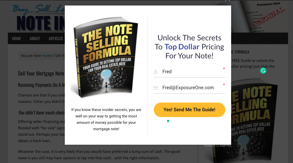 optin email for note selling