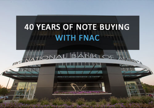 Photo of FNAC with words: "40 Years of Note Buying with FNAC"