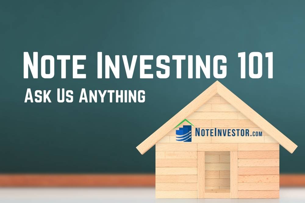 Small Wood House with Words: "Note Investing 101, Ask Us Anything"