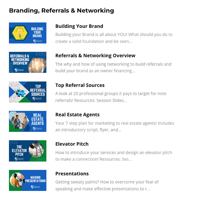 Branding, Referrals and Networking Module, Finding Notes, Note Investing